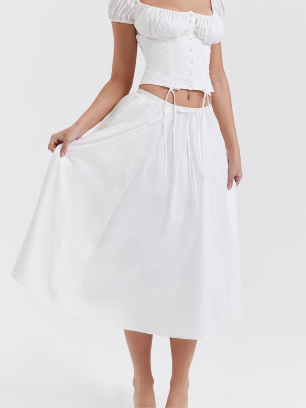HOUSE OF CB 'Cora' White Gathered Midi Skirt - Picture 2 of 4
